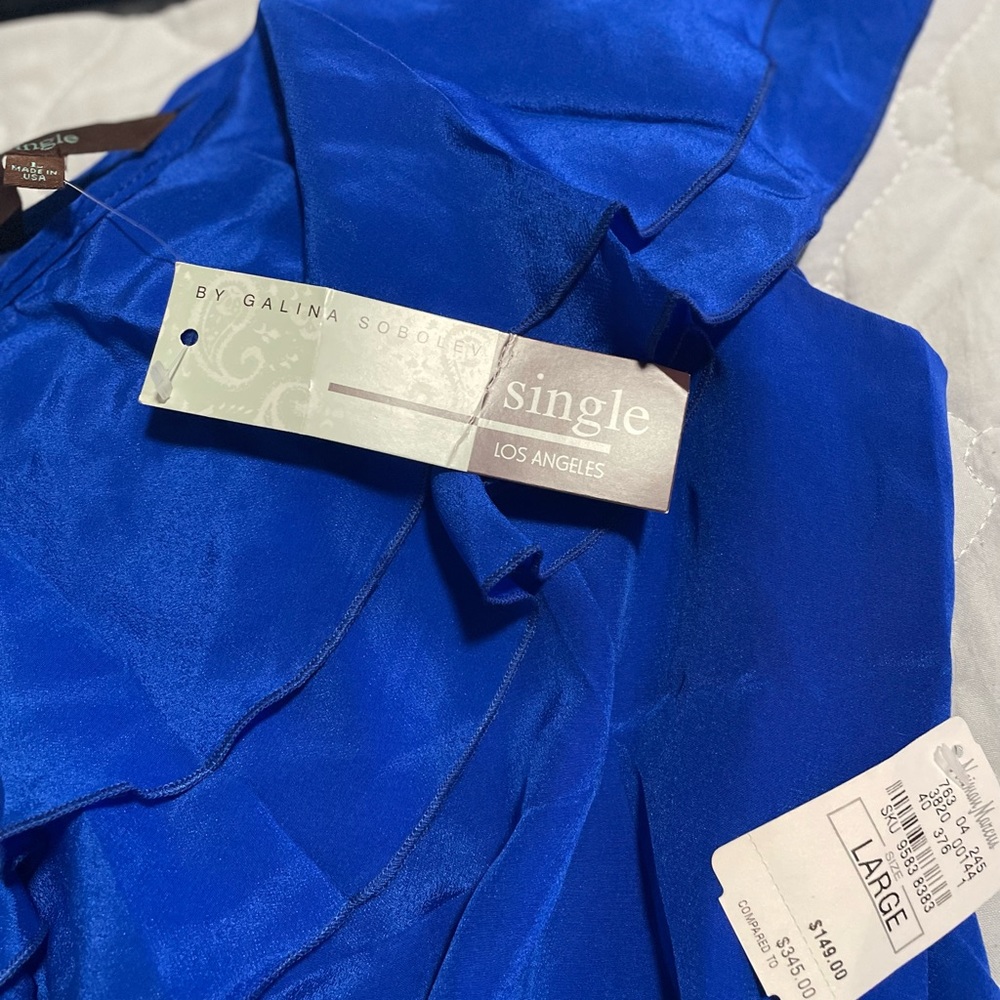 SINGLE BY GALINA SOBOLEV DRESS,  L, NWT ORIG. $149, ONE SHOULDER, ROYAL BLUE